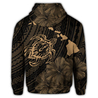 Hawaiian Hibiscus Sea Turtle Swim Polynesian Hoodie Gold - Polynesian Pride