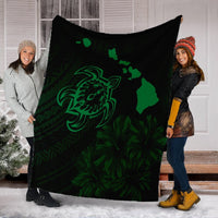 Hawaiian Hibiscus Sea Turtle Swim Polynesian Premium Blankets - Green - AH - Polynesian Pride