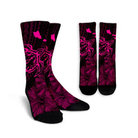 Hawaiian Hibiscus Sea Turtle Swim Polynesian Crew Socks - Pink - AH Crew Socks White - Polynesian Pride