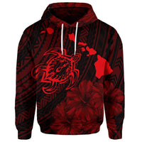 Custom Hawaiian Hibiscus Sea Turtle Swim Polynesian Hoodie Red - Polynesian Pride