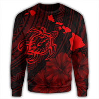 Hawaiian Hibiscus Sea Turtle Swim Polynesian Sweatshirt - Red - AH - Polynesian Pride