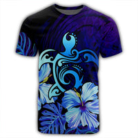 Hawaiian Hibiscus Tropical Deep Ocean Turtle Sea T Shirt - Polynesian Pride