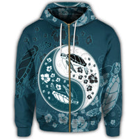 Hawaiian Hibiscus Turtle Polynesian Zip Hoodie YinYang Style - Polynesian Pride