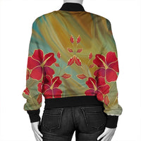 Hawaiian Hibiscus Water Color Bomber Jacket - AH - Polynesian Pride
