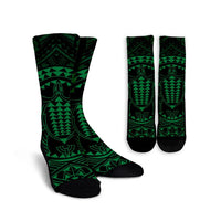 Hawaiian Kakau Honu Arc Polynesian Green Crew Socks - AH Crew Socks White - Polynesian Pride