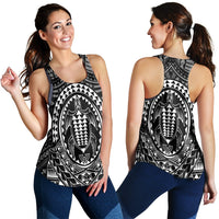 Hawaiian Kakau Honu Arc Polynesian White Racerback Tank - AH Black - Polynesian Pride