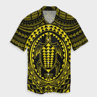 Hawaiian Kakau Honu Arc Polynesian Yellow Hawaiian Shirt - AH Unisex Black - Polynesian Pride