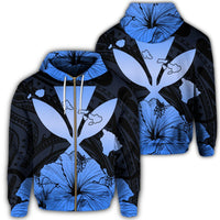 Hawaiian Kanaka Zip Hoodie Hibiscus Polynesian Love Blue Unisex Art - Polynesian Pride
