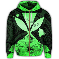 Hawaiian Kanaka Zip Hoodie Hibiscus Polynesian Love Green - Polynesian Pride
