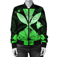 Hawaiian Kanaka Bomber Jacket Hibiscus Polynesian Love - Green - AH - Polynesian Pride