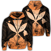 Hawaiian Kanaka Zip Hoodie Hibiscus Polynesian Love Orange Unisex Art - Polynesian Pride