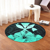 Hawaiian Kanaka Round Carpet Hibiscus Polynesian Love - Turquoise - AH - Polynesian Pride