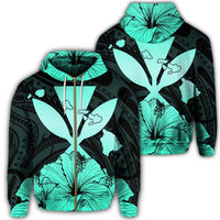Hawaiian Kanaka Zip Hoodie Hibiscus Polynesian Love Turquoise Unisex Art - Polynesian Pride