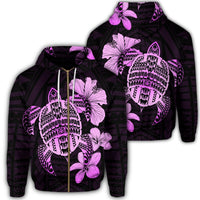 Hawaiian Kanaka Hibiscus Plumeria Mix Polynesian Turtle Zip Hoodie Pink Unisex Art - Polynesian Pride