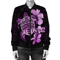 Hawaiian Kanaka Hibiscus Plumeria Mix Polynesian Turtle Bomber Jacket - Pink - AH - Polynesian Pride