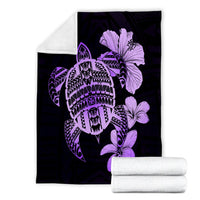 Hawaiian Kanaka Hibiscus Plumeria Mix Polynesian Turtle Premium Blankets - Violet - AH - Polynesian Pride