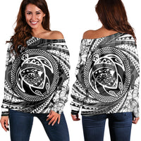 Hawaiian Kanaka Honu Hibiscus Tornando Polynesian Women's Off Shoulder Sweater - AH Black - Polynesian Pride