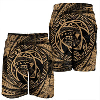 Hawaiian Kanaka Honu Hibiscus Tornando Polynesian Gold Men's Shorts - AH - Polynesian Pride