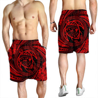 Hawaiian Kanaka Honu Hibiscus Tornando Polynesian Red Men's Shorts - AH - Polynesian Pride