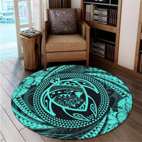 Hawaiian Kanaka Honu Hibiscus Tornando Polynesian Turquoise Round Carpet - AH - Polynesian Pride