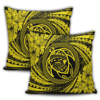 Hawaiian Kanaka Honu Hibiscus Tornando Polynesian Yellow Pillow Covers - AH - Polynesian Pride