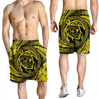 Hawaiian Kanaka Honu Hibiscus Tornando Polynesian Yellow Men's Shorts - AH - Polynesian Pride