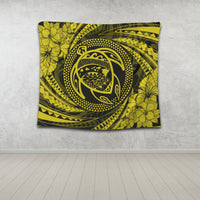 Hawaiian Kanaka Honu Hibiscus Tornando Polynesian Yellow Tapestry - AH - Polynesian Pride