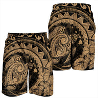 Hawaiian Kanaka Honu Map Hibiscus Globular Polynesian Gold Men's Shorts - AH - Polynesian Pride