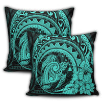 Hawaiian Kanaka Honu Map Hibiscus Globular Polynesian Turquoise Pillow Covers - AH - Polynesian Pride