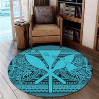 Hawaiian Kanaka Polynesian Tribal Round Carpet Reggae Color Blue AH - Polynesian Pride