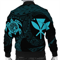 Hawaiian Kanaka Turtle Polynesian Bomber Jacket Blue AH - Polynesian Pride