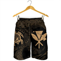 Hawaiian Kanaka Turtle Polynesian Men's Shorts Gold AH - Polynesian Pride
