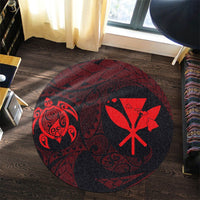 Hawaiian Kanaka Turtle Polynesian Round Carpet Red AH - Polynesian Pride