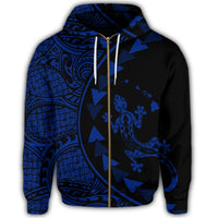 Hawaiian Map Gecko Tattoo Kakau Polynesian Zip Hoodie Blue - Polynesian Pride