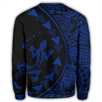 Hawaiian Map Gecko Tattoo Kakau Polynesian Sweatshirt Blue AH - Polynesian Pride