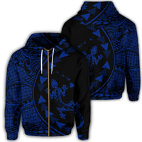 Hawaiian Map Gecko Tattoo Kakau Polynesian Zip Hoodie Blue Unisex Art - Polynesian Pride