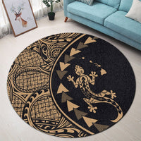 Hawaiian Map Gecko Tattoo Kakau Polynesian Round Carpet Gold AH - Polynesian Pride