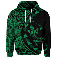 Custom Hawaiian Map Gecko Tattoo Kakau Polynesian Hoodie Green - Polynesian Pride
