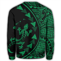 Hawaiian Map Gecko Tattoo Kakau Polynesian Sweatshirt Green AH - Polynesian Pride