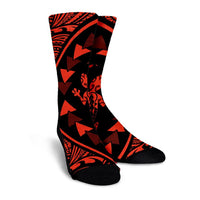 Hawaiian Map Gecko Tattoo Kakau Polynesian Crew Socks Orange AH - Polynesian Pride