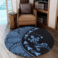 Hawaiian Map Gecko Tattoo Kakau Polynesian Round Carpet Pastel Blue AH - Polynesian Pride