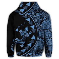 Hawaiian Map Gecko Tattoo Kakau Polynesian Zip Hoodie Pastel Blue - Polynesian Pride