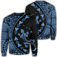 Hawaiian Map Gecko Tattoo Kakau Polynesian Sweatshirt Pastel Blue AH Unisex Black - Polynesian Pride