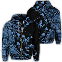 Hawaiian Map Gecko Tattoo Kakau Polynesian Zip Hoodie Pastel Blue Unisex Art - Polynesian Pride
