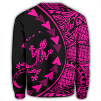 Hawaiian Map Gecko Tattoo Kakau Polynesian Sweatshirt Pink AH - Polynesian Pride