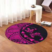 Hawaiian Map Gecko Tattoo Kakau Polynesian Round Carpet Pink AH - Polynesian Pride