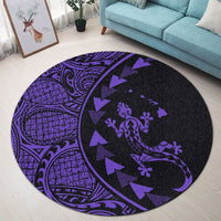 Hawaiian Map Gecko Tattoo Kakau Polynesian Round Carpet Purple AH - Polynesian Pride