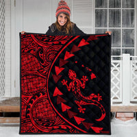 Hawaiian Map Gecko Tattoo Kakau Polynesian Premium Quilts Red AH - Polynesian Pride