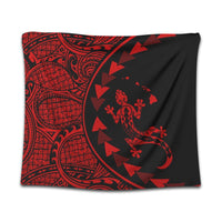 Hawaiian Map Gecko Tattoo Kakau Polynesian Tapestry Red AH Wall Tapestry Black - Polynesian Pride