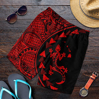 Hawaiian Map Gecko Tattoo Kakau Polynesian Men's Shorts Red AH Art - Polynesian Pride